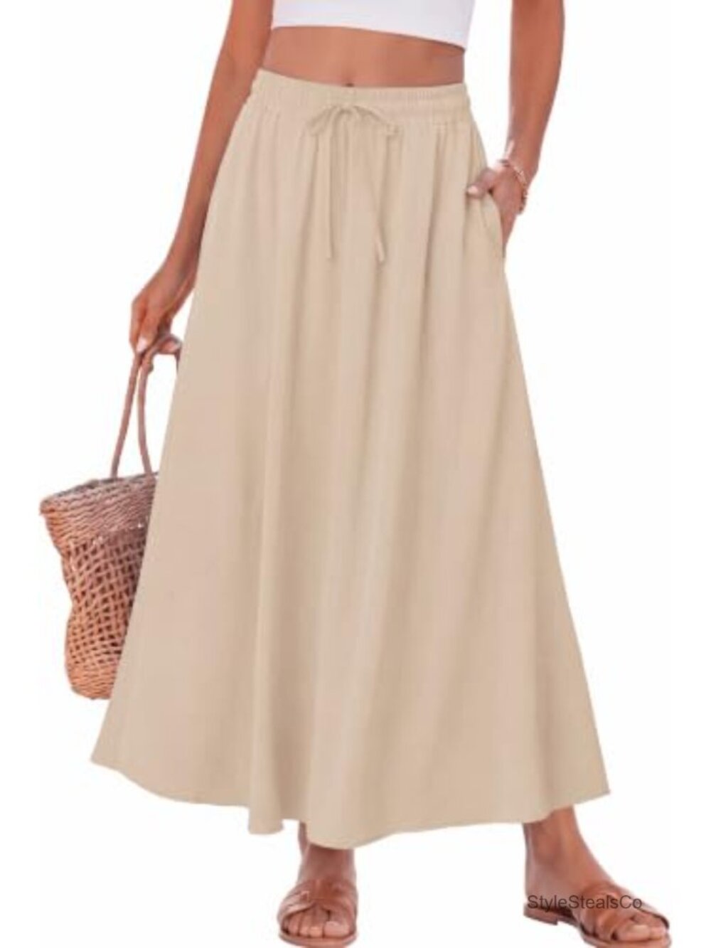 Women's A-Line Maxi Skirt with Pockets Flowy Boho High Waisted